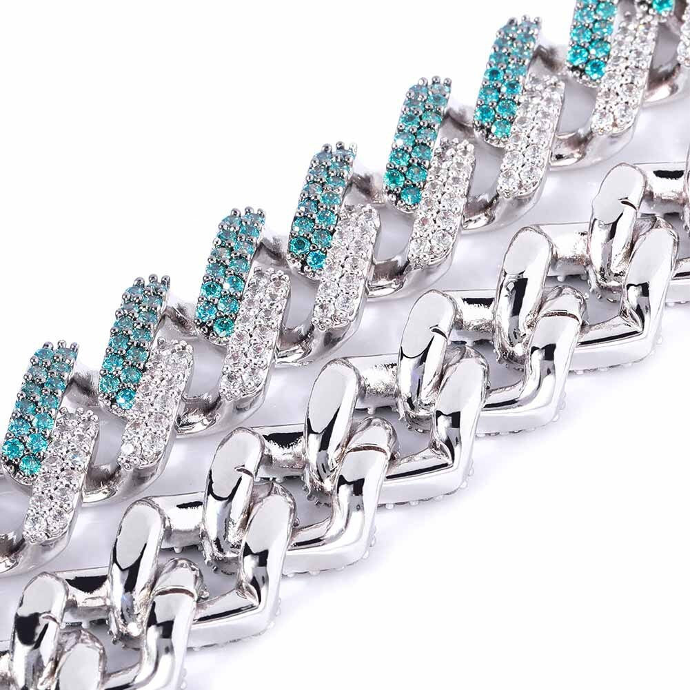 Mens Hip Hop Mint Blue Ice Two Tone Bling Street Wear Jewelry Fashion Bracelet