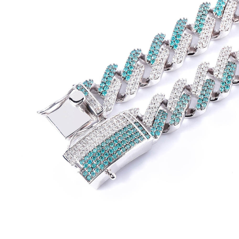Mens Hip Hop Mint Blue Ice Two Tone Bling Street Wear Jewelry Fashion Bracelet