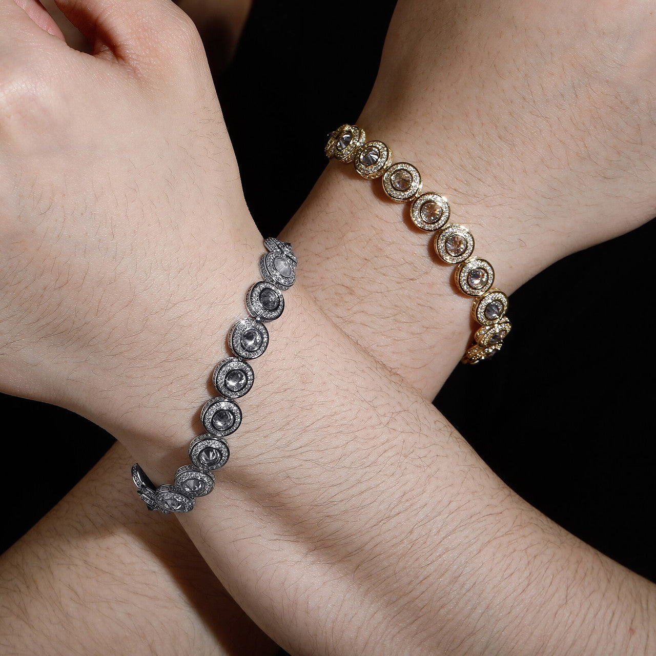 15mm Center Stone Heart "Love" Engraved Yellow White Gold Flooded Ice Bracelet