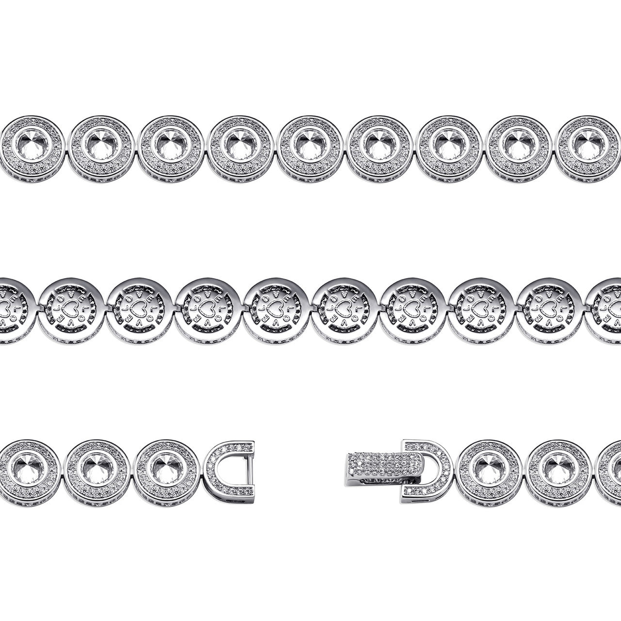 15mm Center Stone Heart "Love" Engraved Yellow White Gold Flooded Ice Bracelet