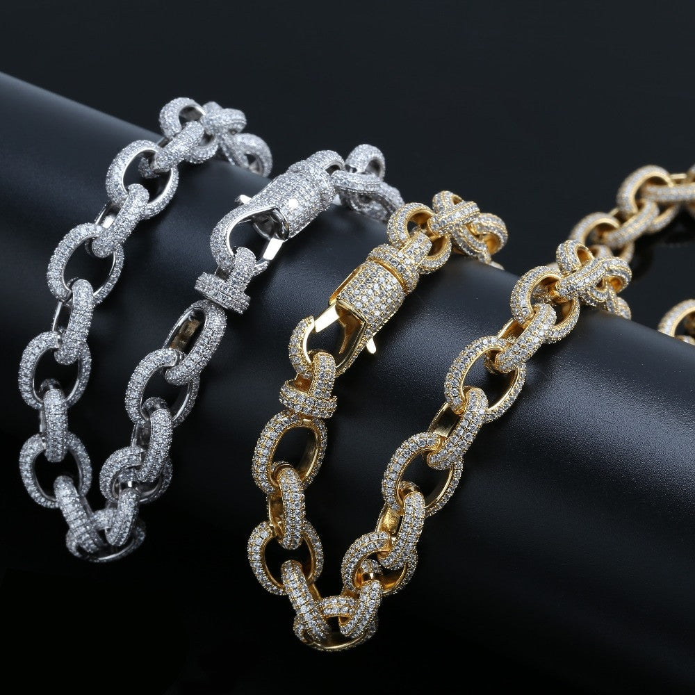 Flooded Ice 15mm Twisted Link Big Dog Hip Hop True Micro Pave Iced Chain Necklace