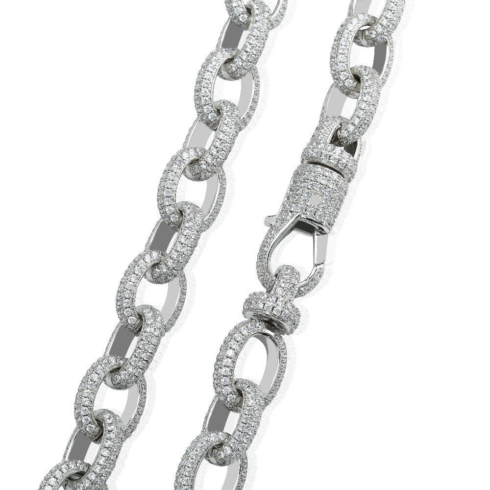 Flooded Ice 15mm Twisted Link Big Dog Hip Hop True Micro Pave Iced Chain Necklace
