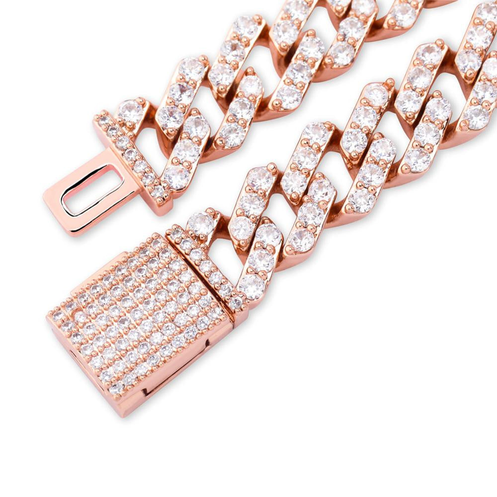 Mens 3 Row Ice AAA+ Water Stone Prong Set 12mm Open cut Cuban Link Chains Necklace