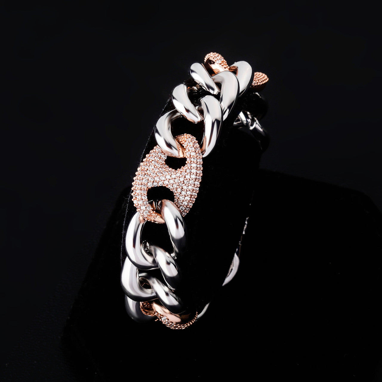 925 Silver Rose 14k Gold 16mm Box Clasp Miami Cuban Link Flooded Ice Hip hop Bracelet