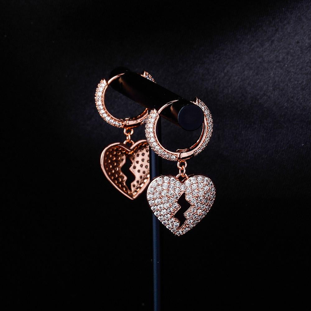 Ladies 16mm Heart Breaker Hip Hop Iced Bling Earrings