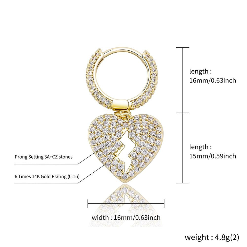 Ladies 16mm Heart Breaker Hip Hop Iced Bling Earrings