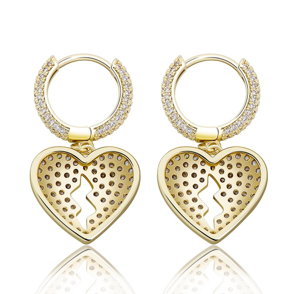 Ladies 16mm Heart Breaker Hip Hop Iced Bling Earrings