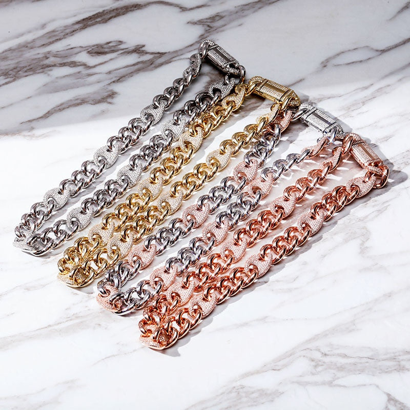 AAA Micro Pave Rose Gold 925 Silver 14k 16mm Buckle Clasp Cuban Link Hip Hop Chain Necklace