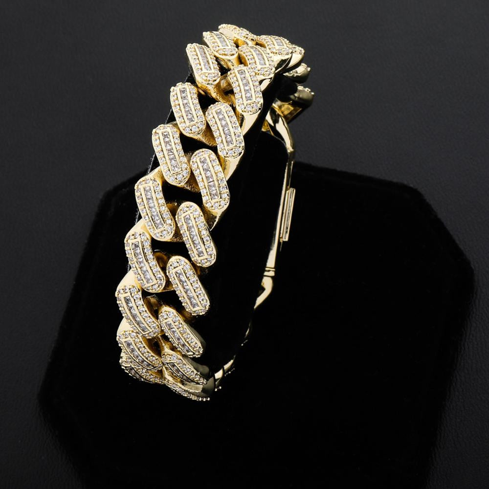 18mm Prong Setting Miami Cuban Link Big Clasp Flooded Ice Bling Bracelet