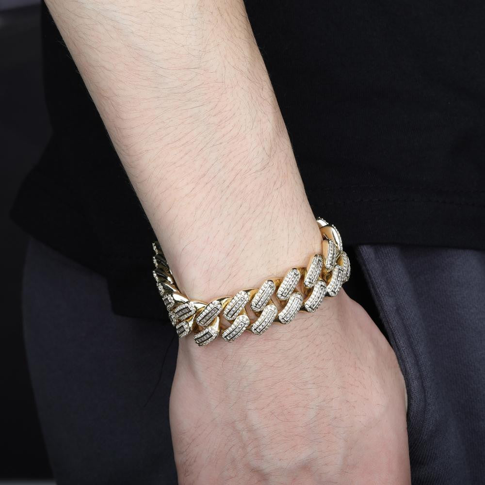 18mm Prong Setting Miami Cuban Link Big Clasp Flooded Ice Bling Bracelet