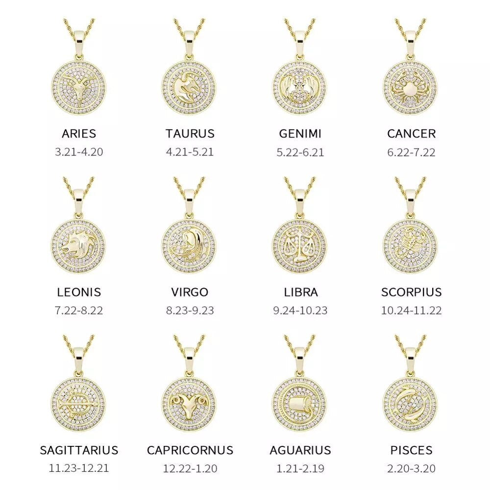 14k Gold Rose Gold .925 Silver Constellations Astrology Simulate Diamond Bling Pendants