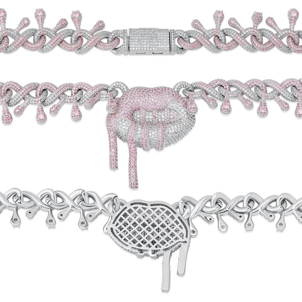 Flooded Ice All Drip Drop Drooling Lips Hip Hip 14k White Yellow Rose Gold Bling Chain Necklaces