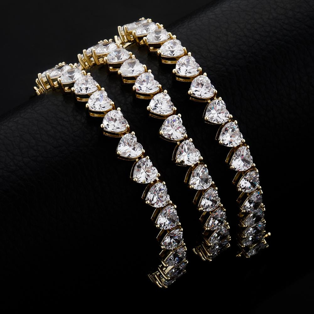 Rose Gold 14k 925 Silver Total Iced AAA Heart Shaped Prong Set Tennis Chain Necklace