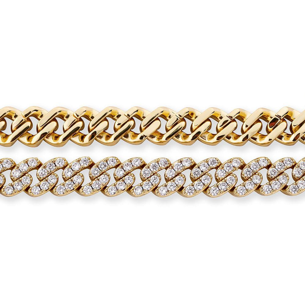 9mm 14k Gold 925 Silver Cuban Link Prong Set Stone Bling Anklet Ankle Bracelet