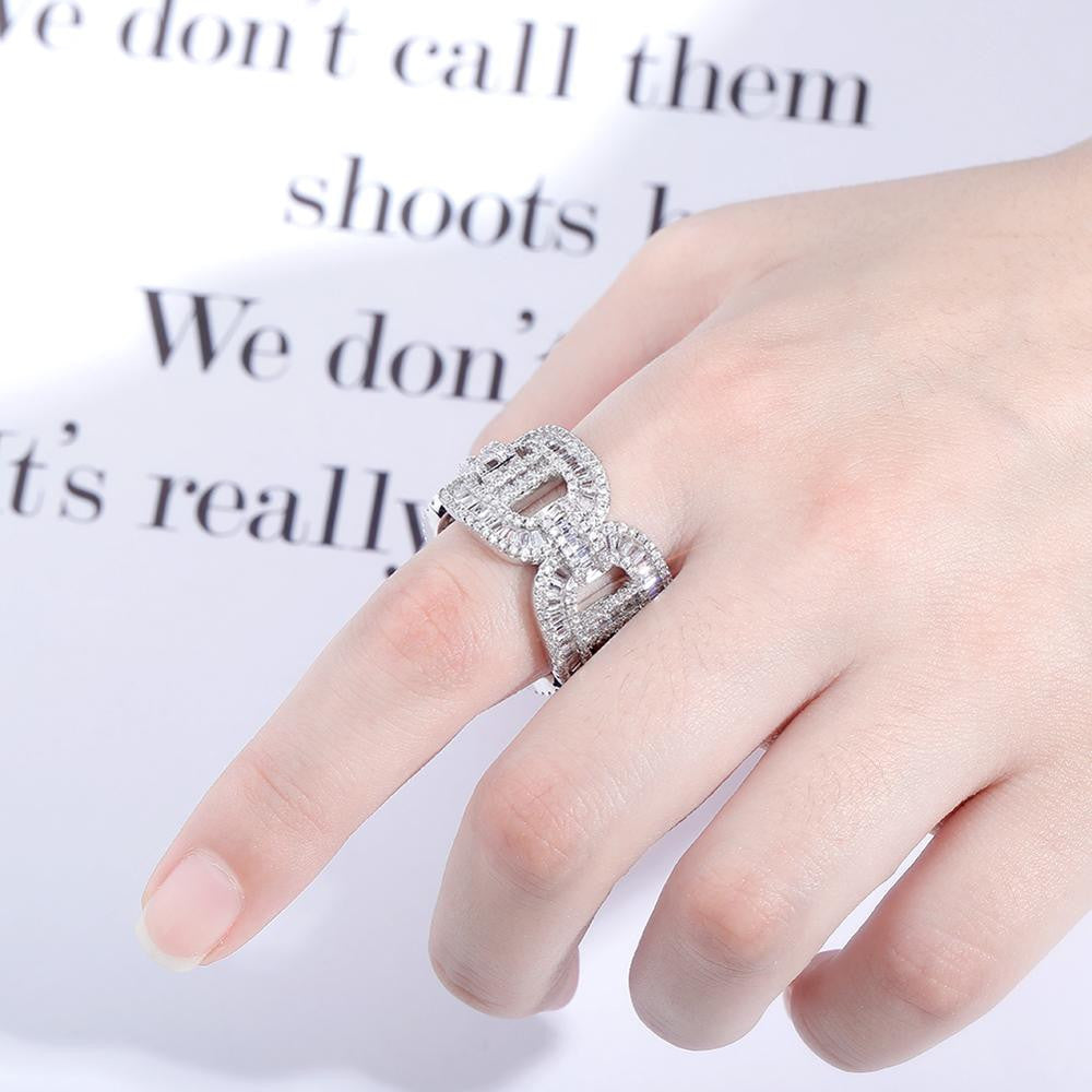 Mens Flooded Ice Cuban Link Hip Hop AAA Micro Pave Bling Rings