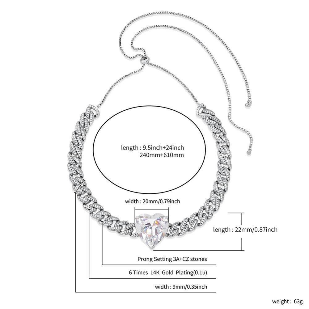 Ladies Iced Big Heart 9mm Cuban Link Choker Style Bling Chain Necklace