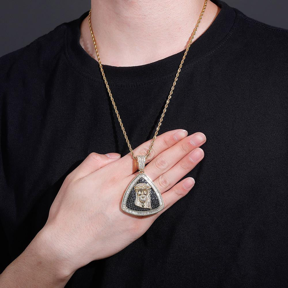 Hip Hop New Flooded Ice Jesus Piece Baguette Bling Chain Necklace