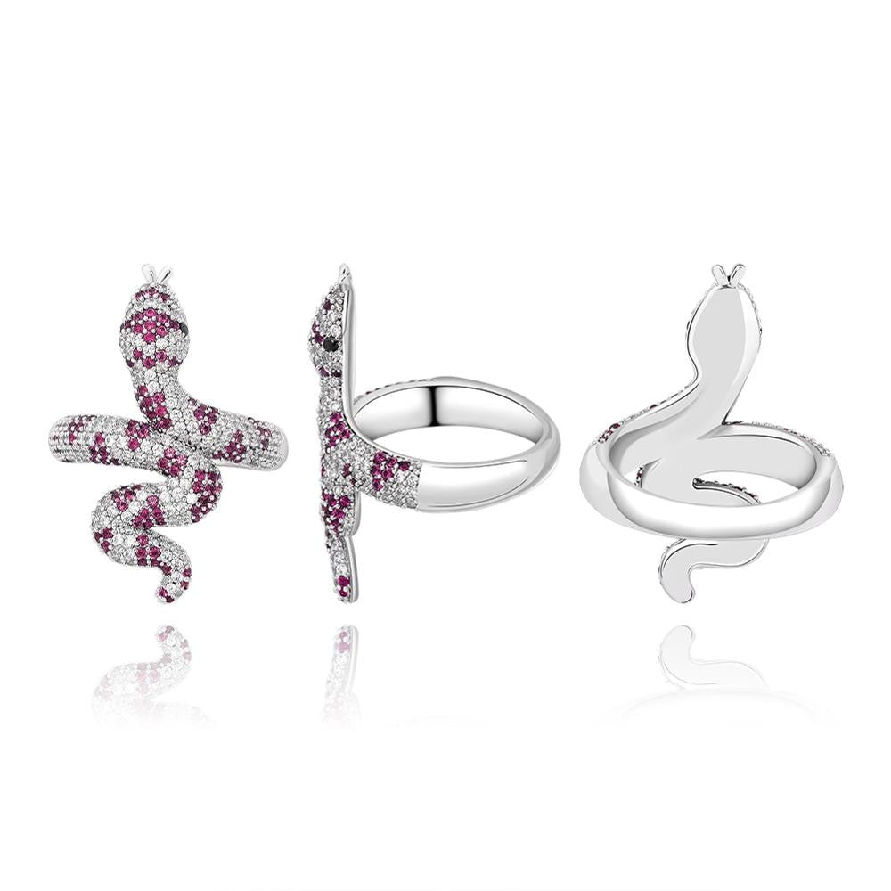 Green Pink AAA True Micro Pave Coral Snake Silver Bling Rings