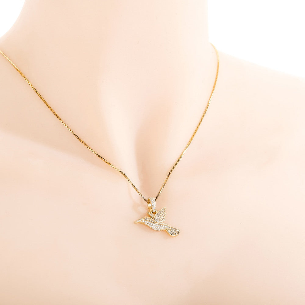 14k Gold over 925 Solid Sterling Silver Hummingbird Fine Jewelry Pendant Chain Necklace