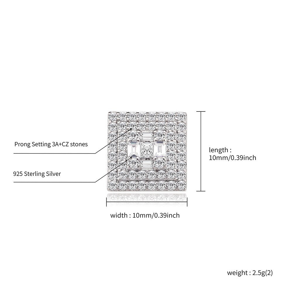 Mazed Ice | Iced Baguette .925 Solid Sterling Silver Hip Hop Square Cut Earrings
