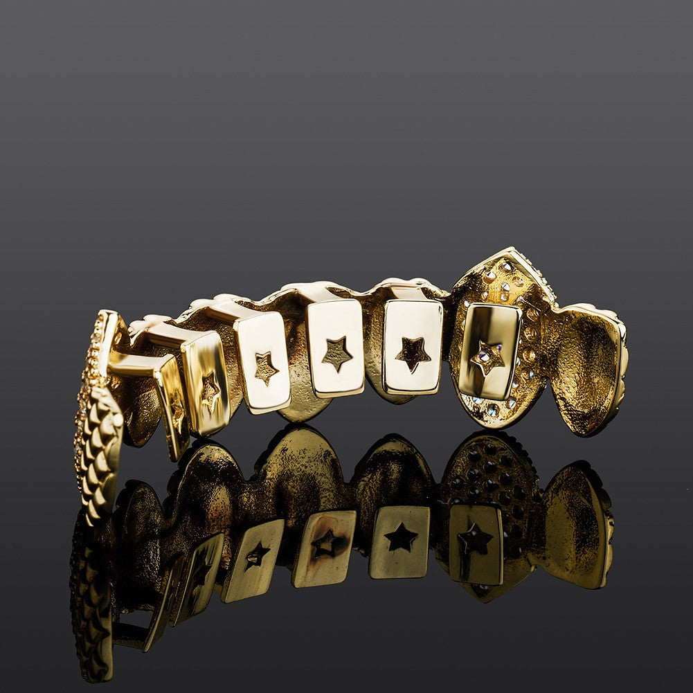 New Flooded Ice Diamond Cut Hip Hop K9 Vampire Tooth Hip Hop Iced Out Teeth Grillz