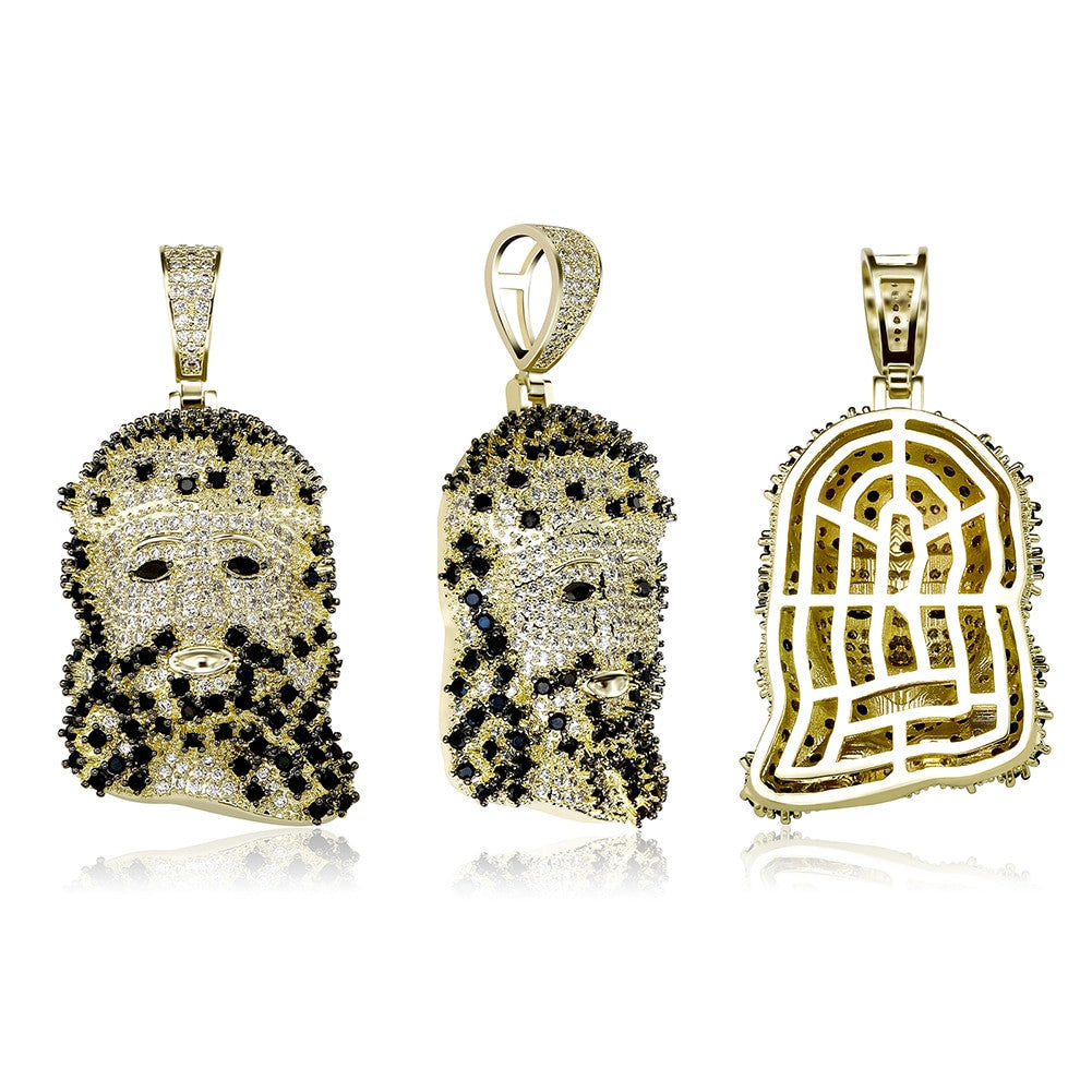 Flooded Ice 3A Black Stone Accented JESUS Face Hip Hop Pendant