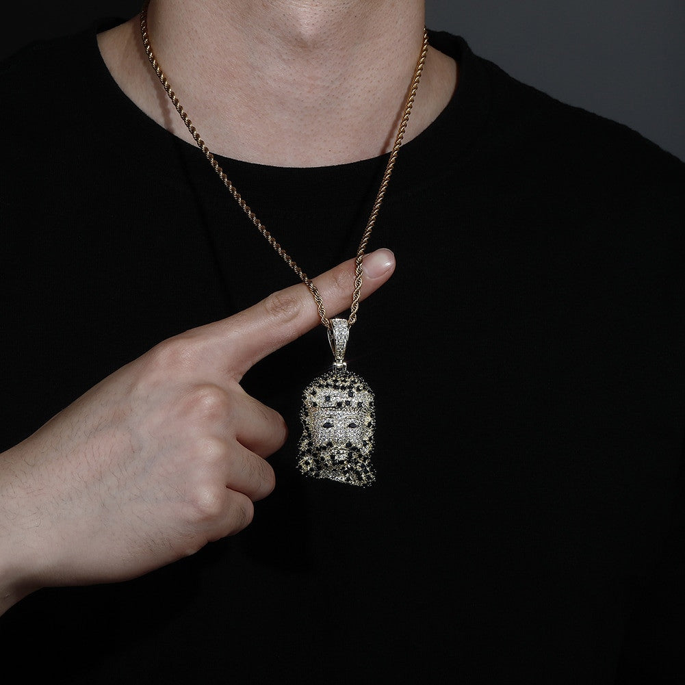 Flooded Ice 3A Black Stone Accented JESUS Face Hip Hop Pendant