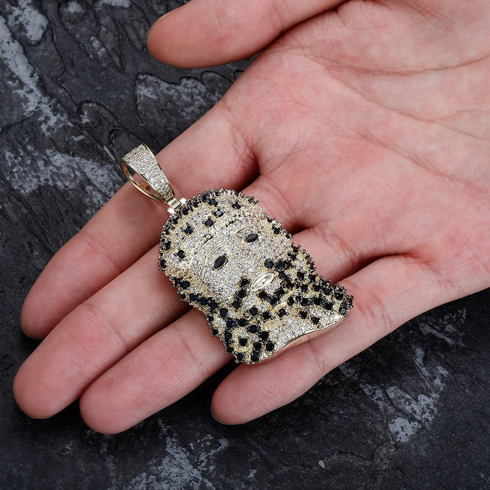 Flooded Ice 3A Black Stone Accented JESUS Face Hip Hop Pendant