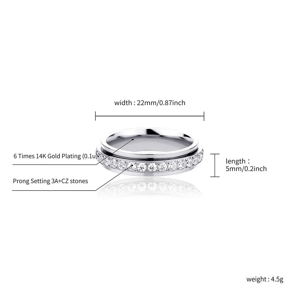 Flooded Ice Rotatable 14k Gold over Stainless Steel Casual Street Wear Rings