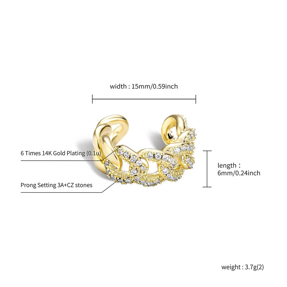 Ladies Bling White Yellow Gold Cuban Link Small Ear Clip Earrings