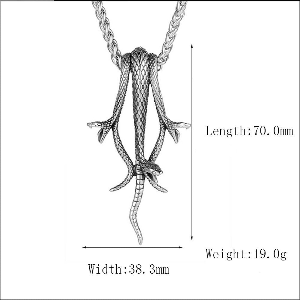 Mens Hip Hop Serpent Snake No Fade Stainless Steel Pendant Chain Necklace