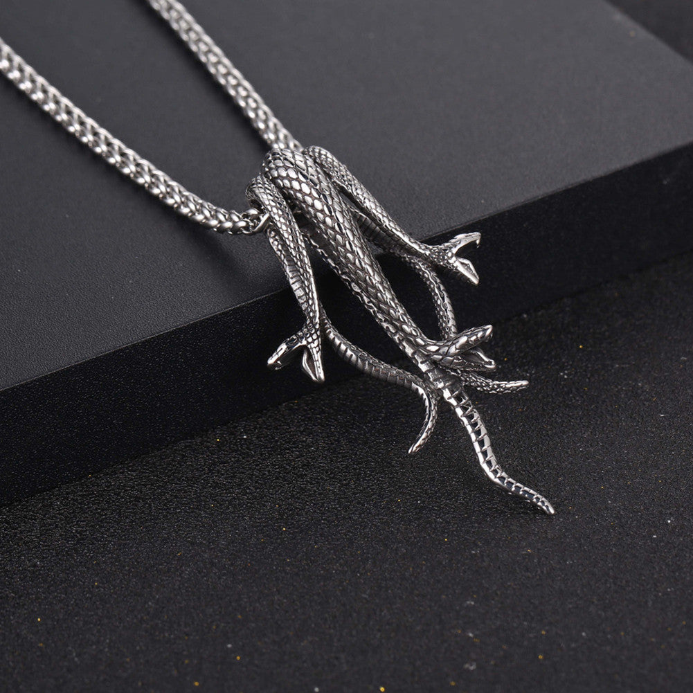 Mens Hip Hop Serpent Snake No Fade Stainless Steel Pendant Chain Necklace