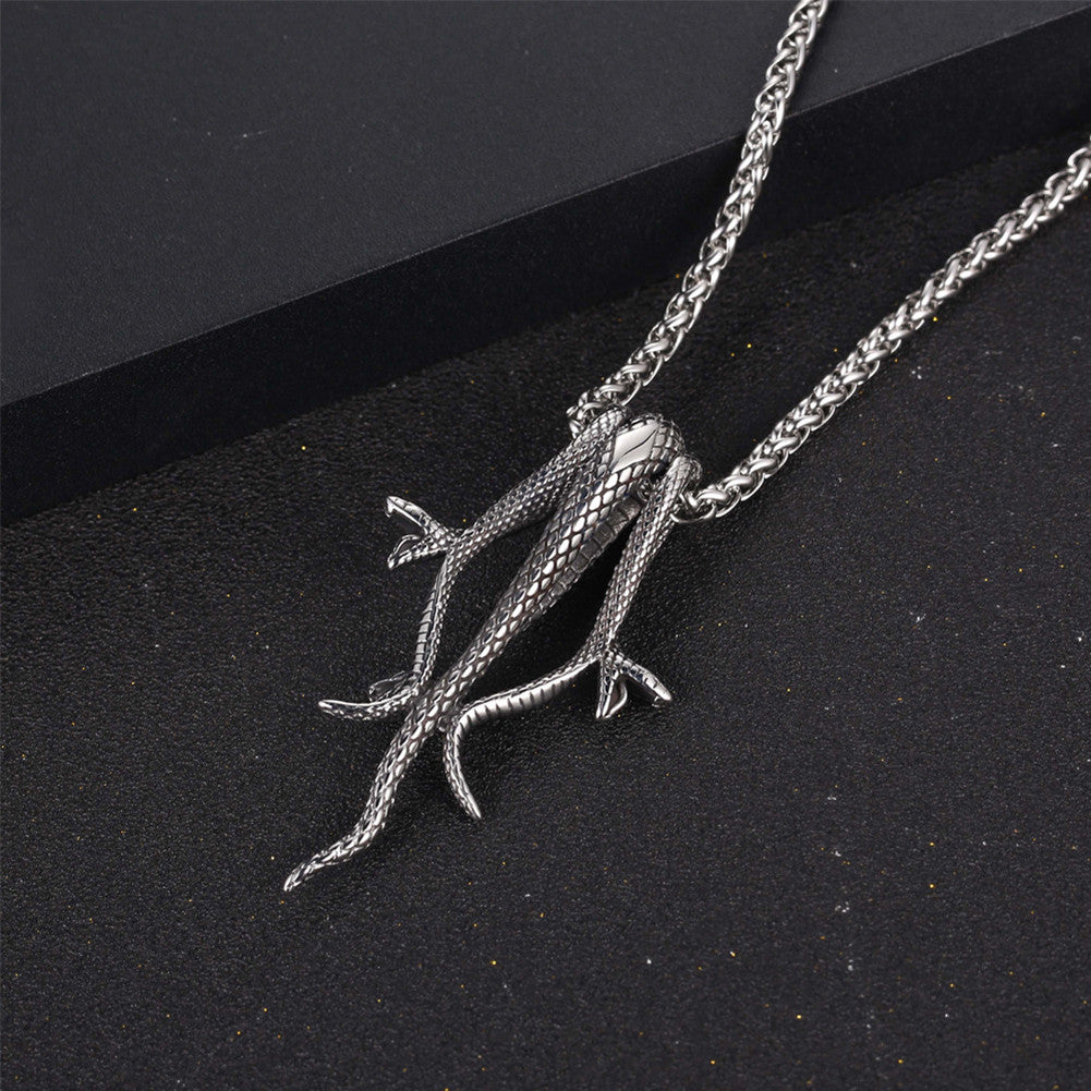 Mens Hip Hop Serpent Snake No Fade Stainless Steel Pendant Chain