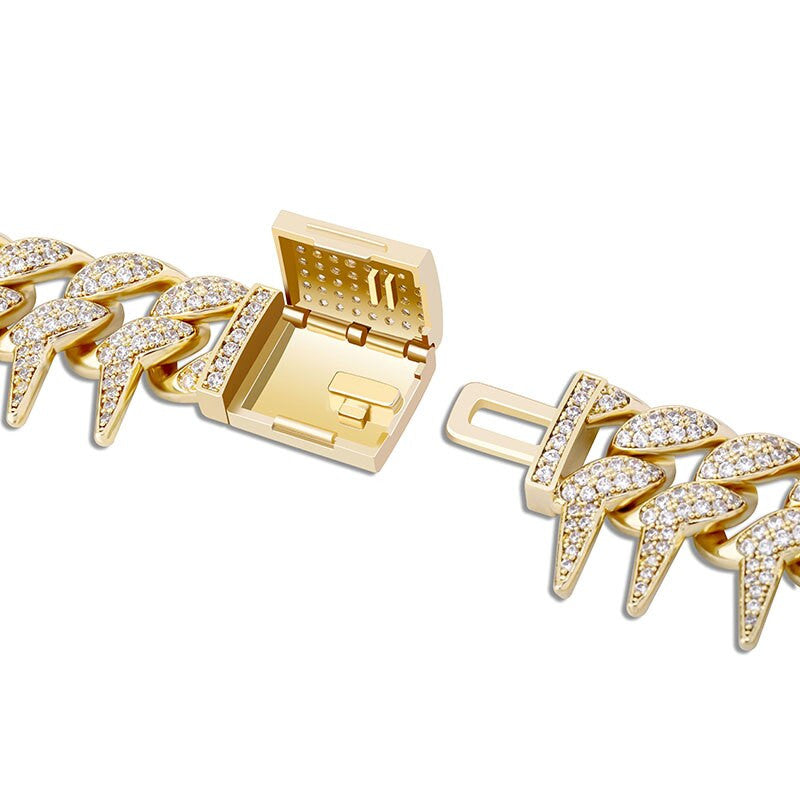 Crown Of Thorns 24k Rose Gold .925 Silver 25mm Box Buckle Hip Hop Cuban Link Chain Necklace