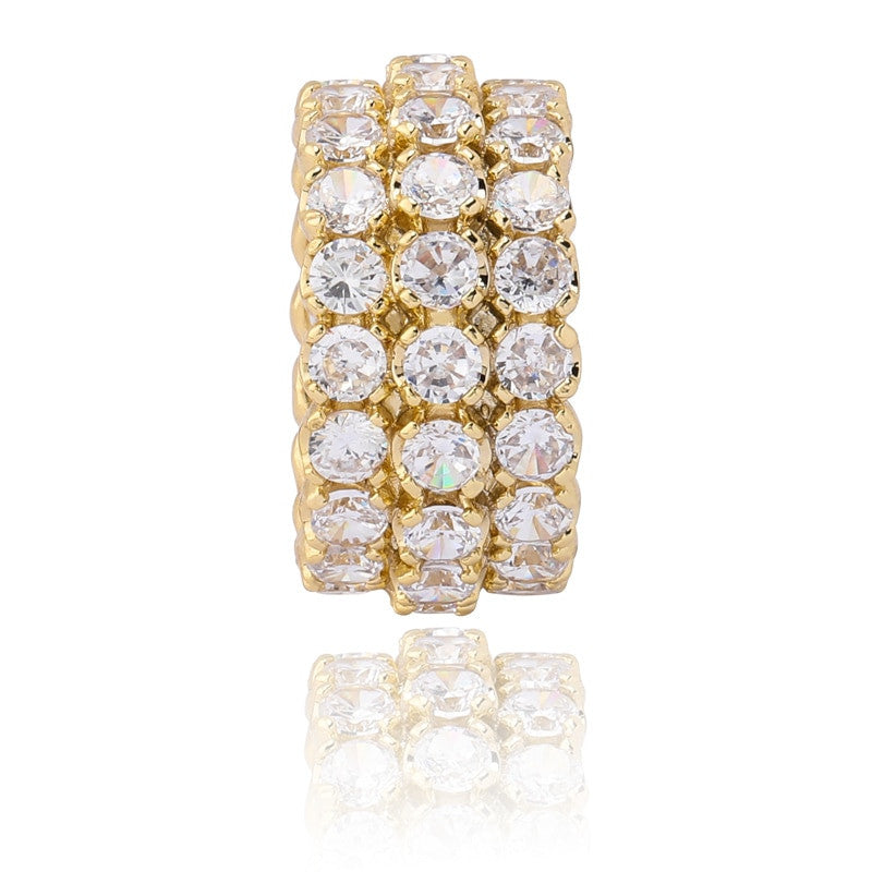 Mens Street Wear Fashion Big Boy Bling 3 Row Solitaire 18k 925 Flooded Ice Rings