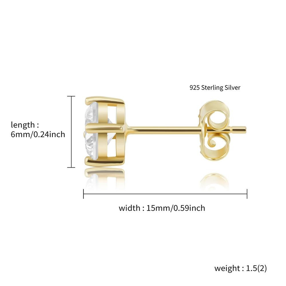 4,6,8MM Round Cut Simulate Diamond 14k Gold 925 Sterling Silver  Hip Hop Earrings