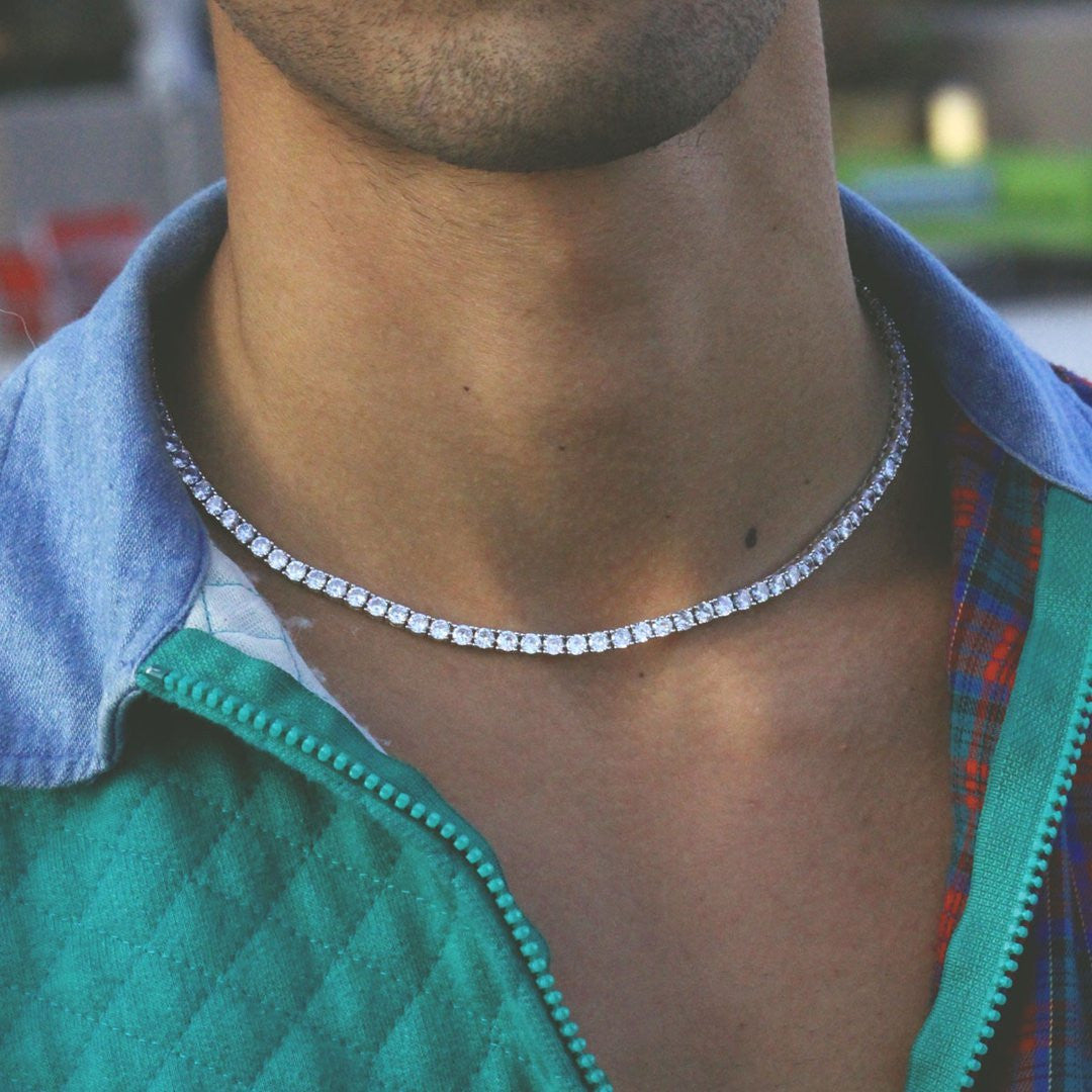 5MM Flooded Ice AAA Diamond Simulate 1 Row Tennis Hip Hop Chain Necklace