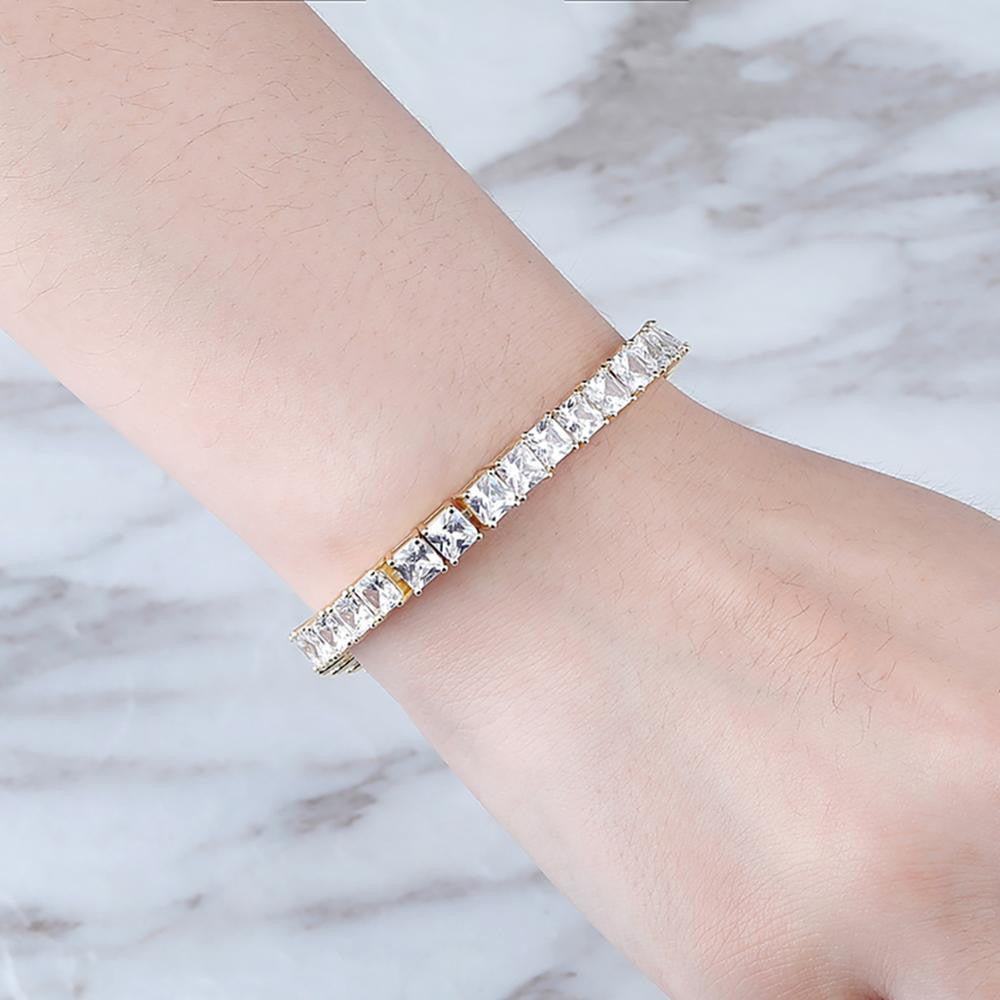 Flooded Ice 6mm Baguette Princess Cut 14k Gold 925 Silver Rose Gold Hip Hop Bracelet