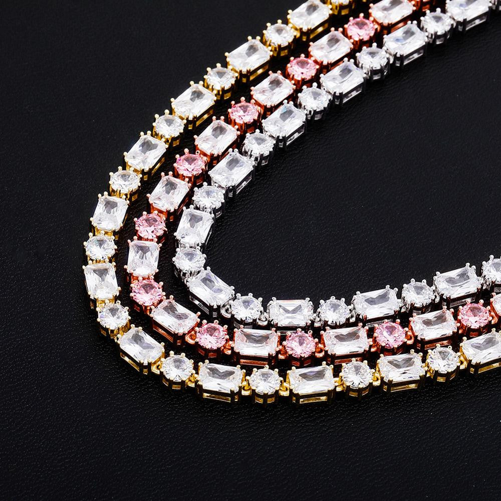 Ladies Bling 6mm Choker Style Round Princess Cut Handset Stone Chain Necklace