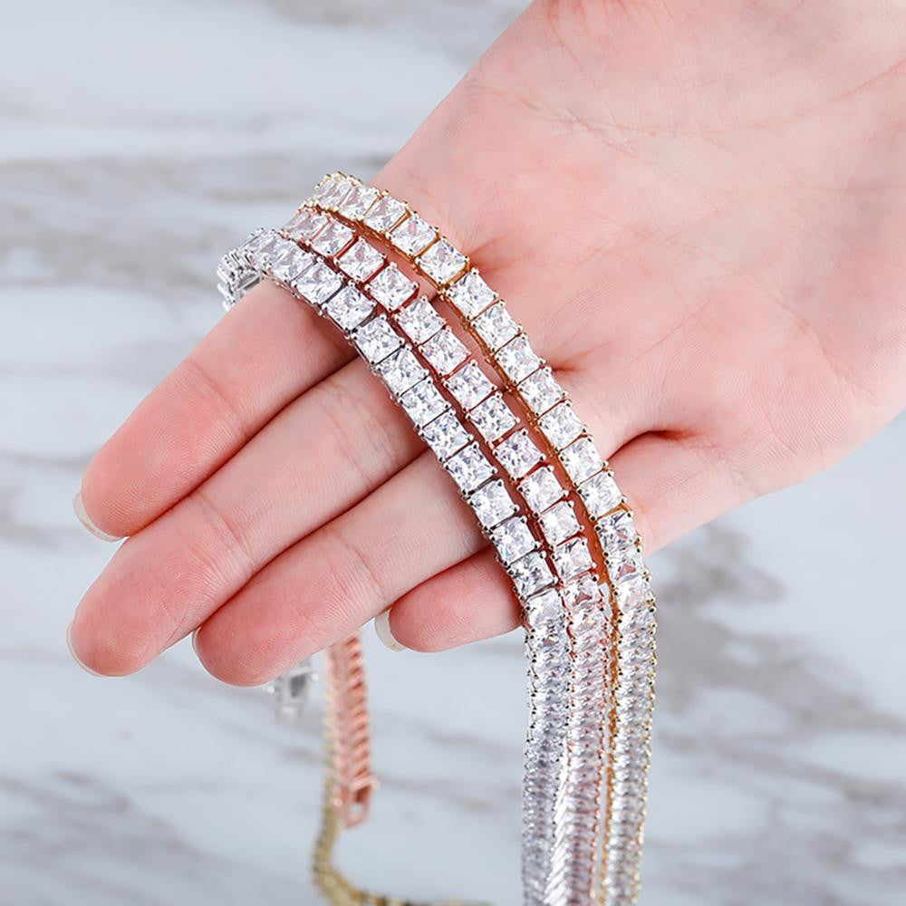 6mm Flooded Ice Princess Cut Square Choker Chain Necklace