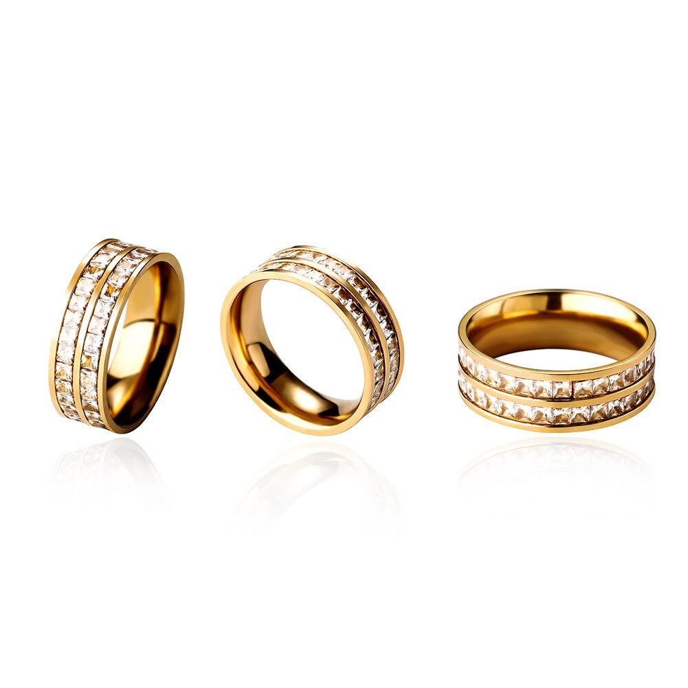 BlingJewelz 7MM 2 Row Micro Pave Princess Cut Stainless Steel Iced Bling Rings