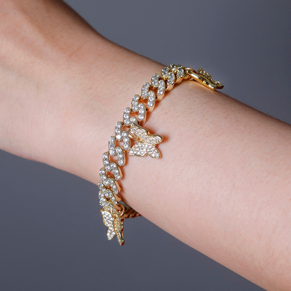 Ladies Casual Street Wear Butterfly Miami Cuban Link Chain Bracelet