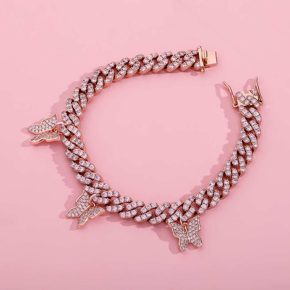 Ladies Casual Street Wear Butterfly Miami Cuban Link Chain Bracelet