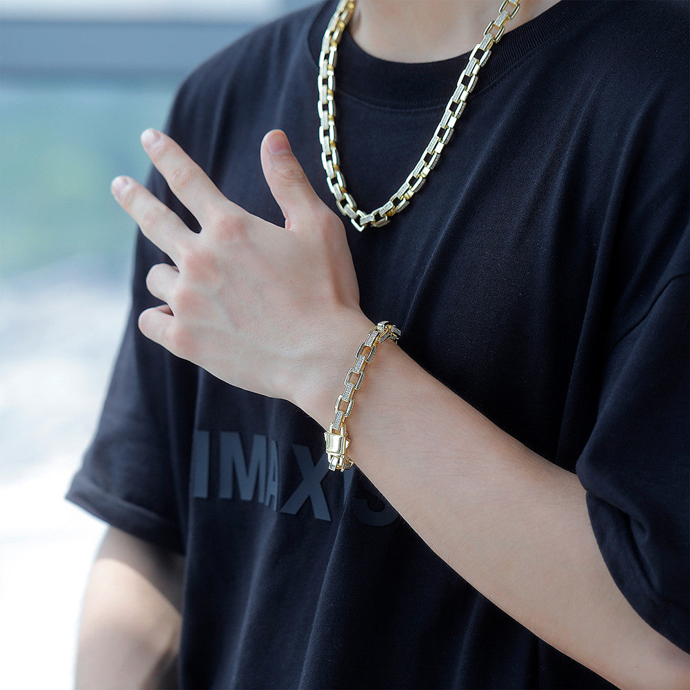 Mens Hip Hop 8mm Flooded Ice Box Link Micro Pave Bling Bracelets