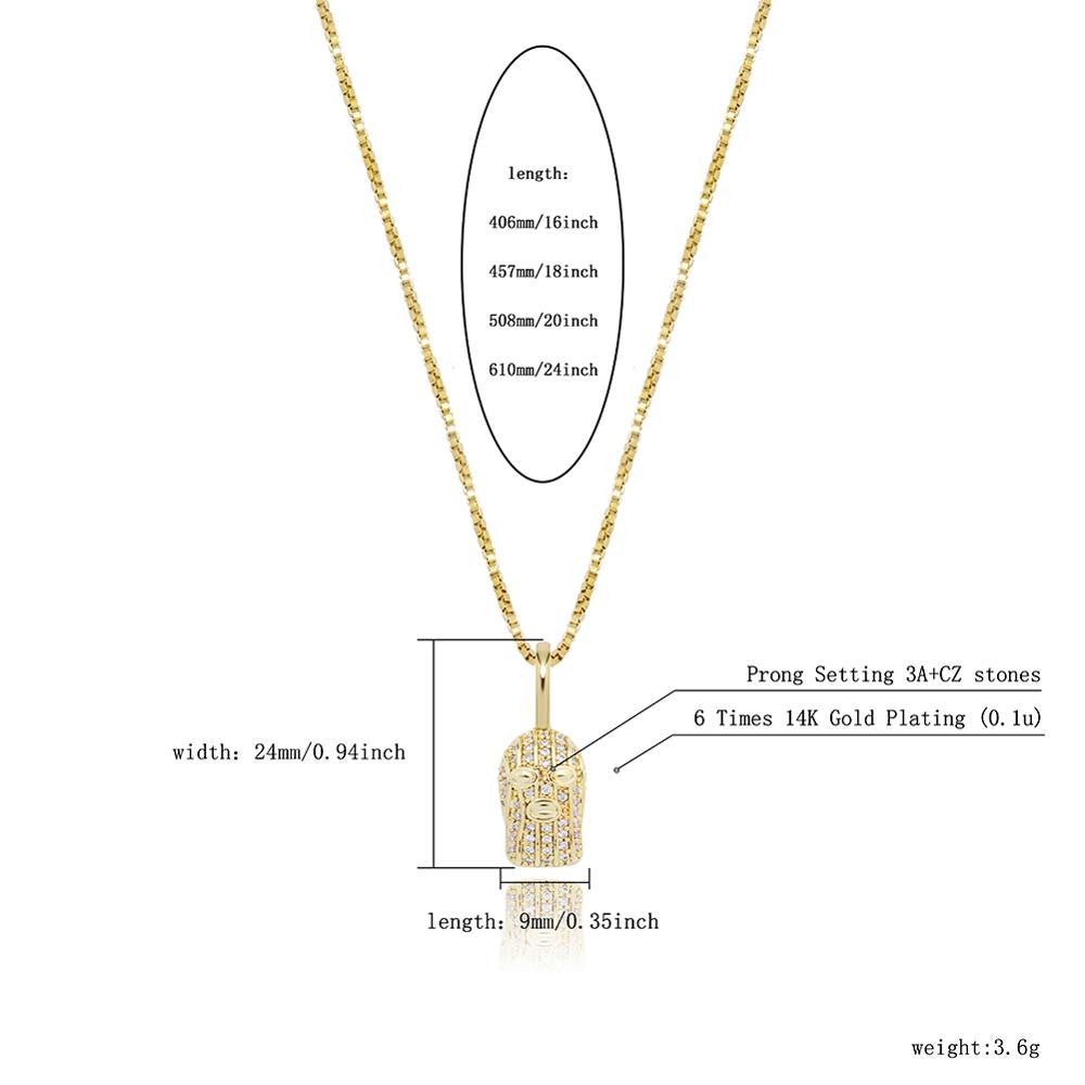 Solid 925 Flooded Ice Silver Black 14k Gold Goon Mask Hip Hop Pendant Chain Necklace