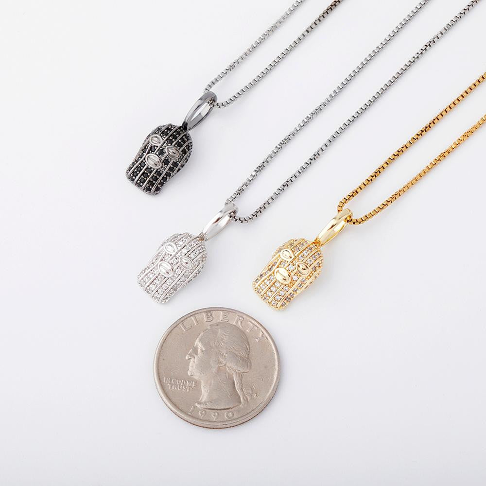 Solid 925 Flooded Ice Silver Black 14k Gold Goon Mask Hip Hop Pendant Chain Necklace