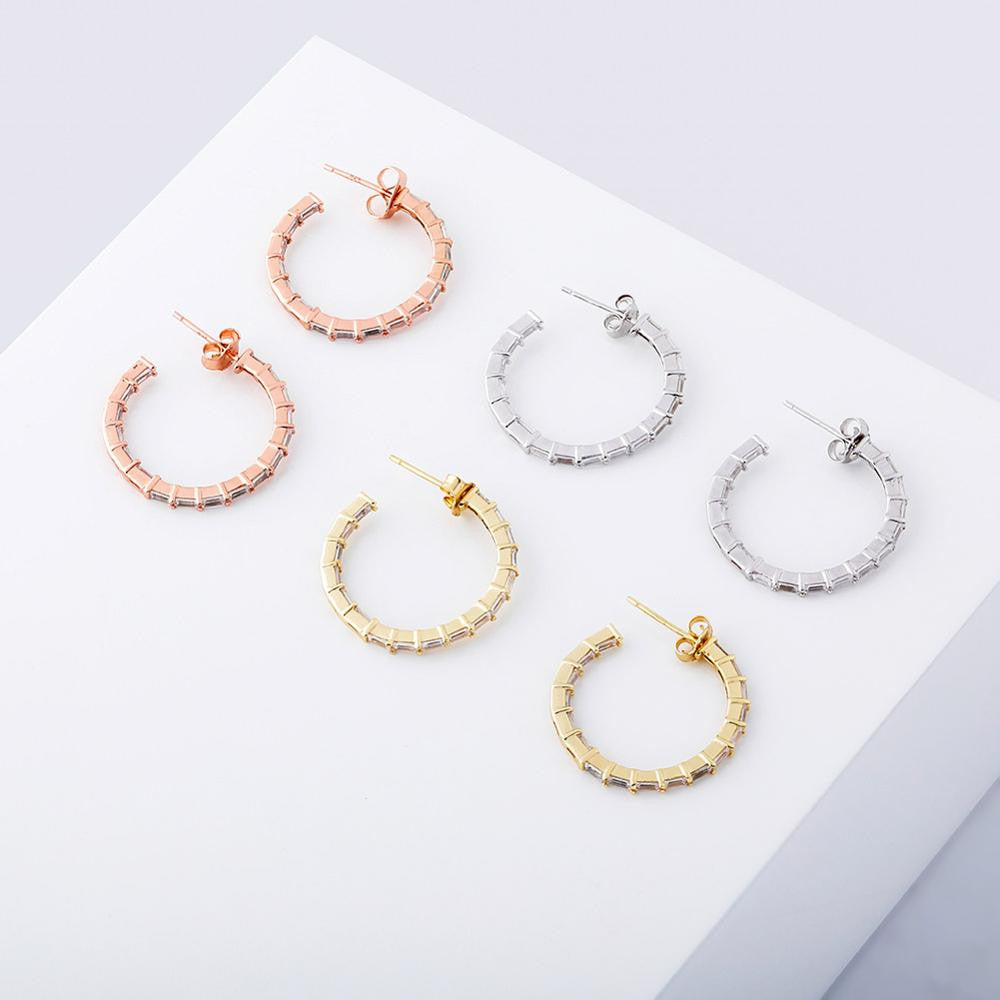 Flooded Ice All Baguette 925 Sterling Silver 24mm Round Circle Hoop Earrings