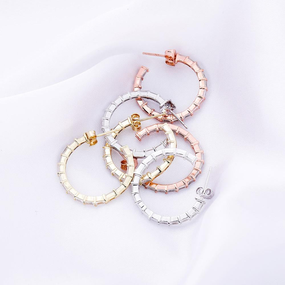 Flooded Ice All Baguette 925 Sterling Silver 24mm Round Circle Hoop Earrings