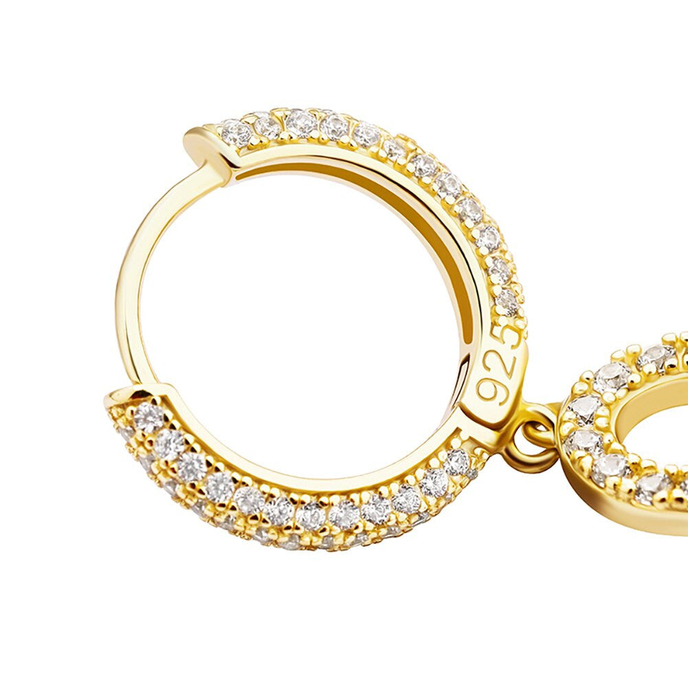 925 Sterling Silver over 14k Gold Original Ankh Cross Huggie Style Bling Earrings