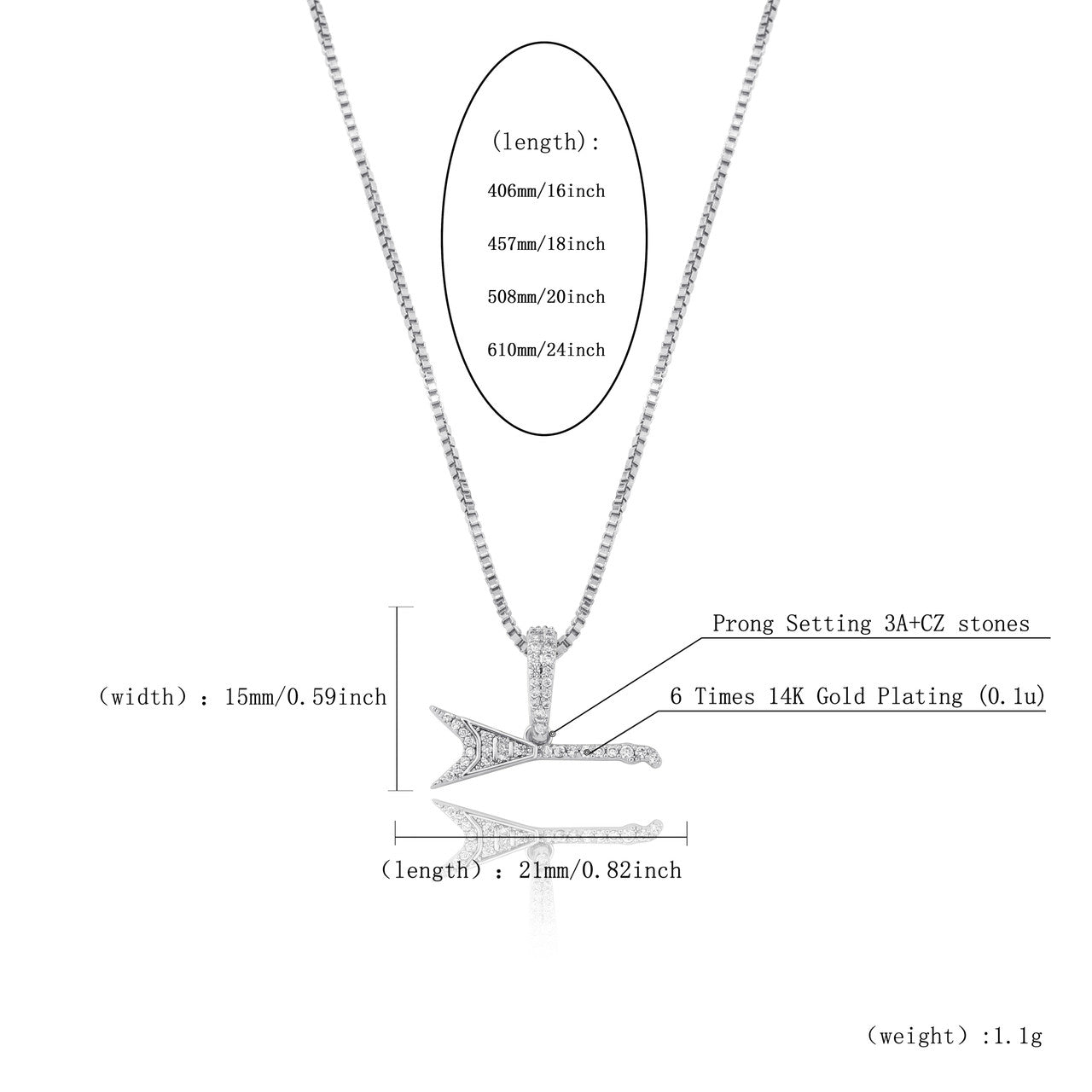 White Rose Gold Silver 925 Sterling Silver 80's Rocker Guitar Street Rock Micro Pendant Chain Necklace